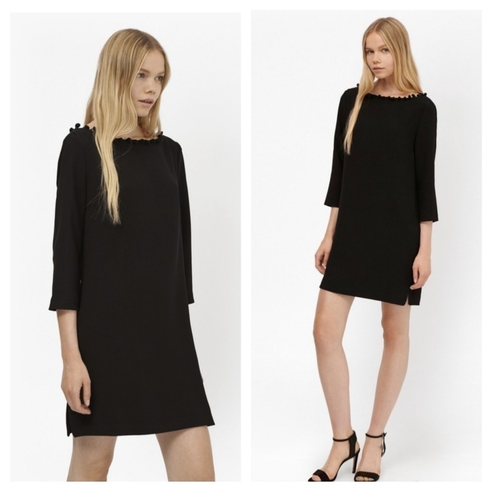 French Connection black arrow crepe Pom Pom slip tunic dress size 6 fall winter